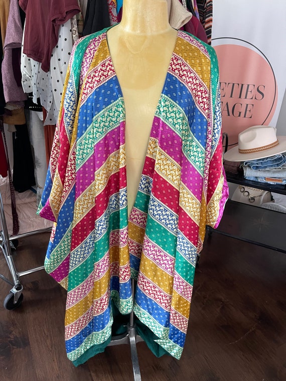 Stunning 70s Fluid Flowy Jewel Tone Kimono Duster - image 9