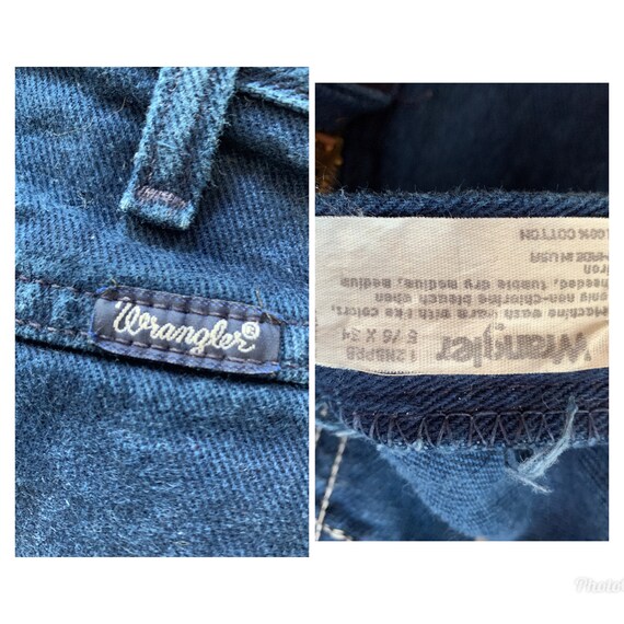 70s 80s high waist wrangler jeans dark wash distr… - image 7