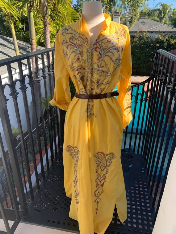 70s kaftan kimono maxi dress yellow goddess xs s m - image 3