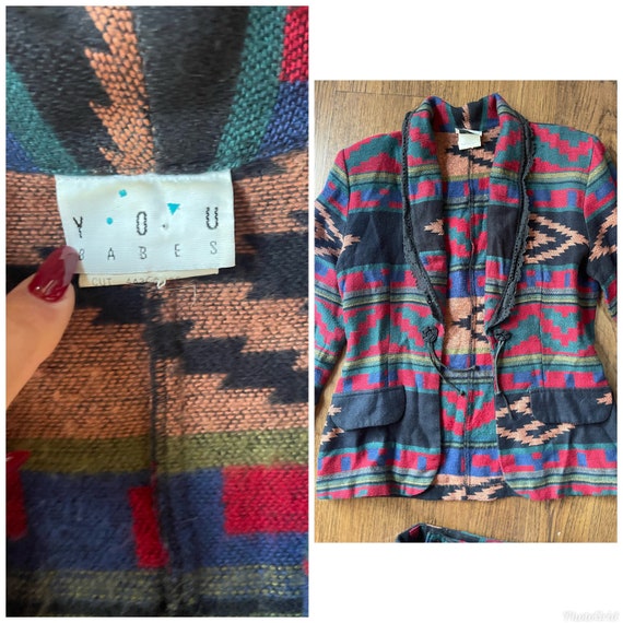 80s print knit matching set suit blazer & Wrap sk… - image 7