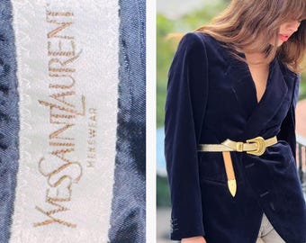 YSL YVES SAINT Laurent Rich Velvet Blue Blazer Unisex made in France M L