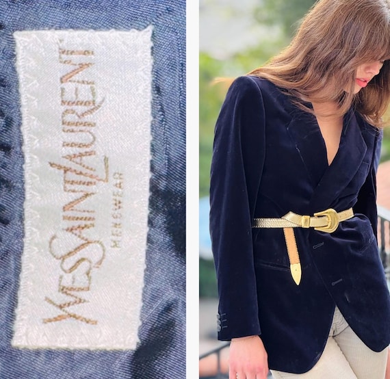YSL YVES SAINT Laurent Rich Velvet Blue Blazer Unisex made in France M L