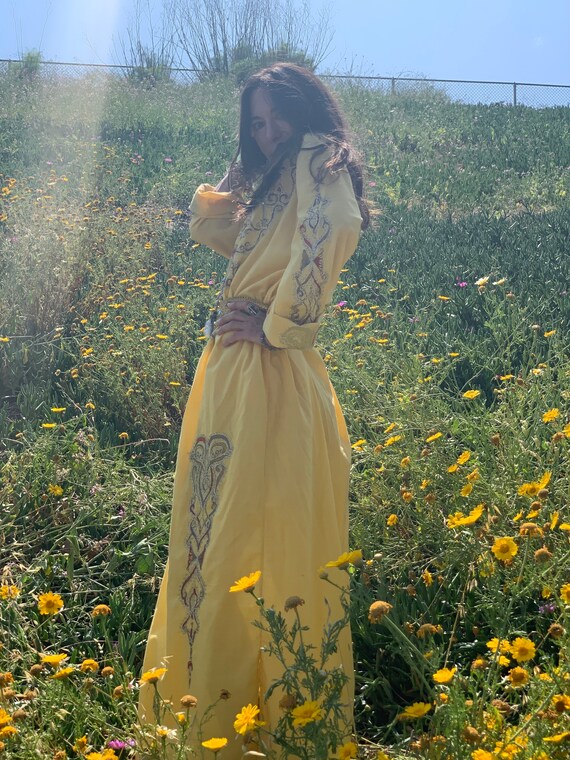 70s kaftan kimono maxi dress yellow goddess xs s m - image 5