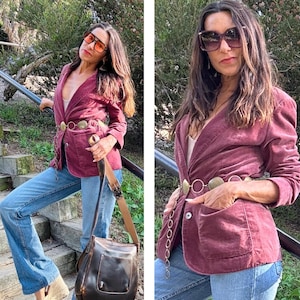 70s 80s Campus Casuals Velour Velvet Mauve Blazer jacket w pockets S M