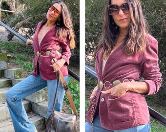 70s 80s Campus Casuals Velour Velvet Mauve Blazer jacket w pockets S M