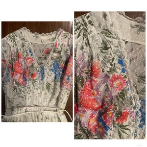 70s 80s Sweet Floral Sheer Dress Daisy Jones Camila Style Boho Goddess S M image 5