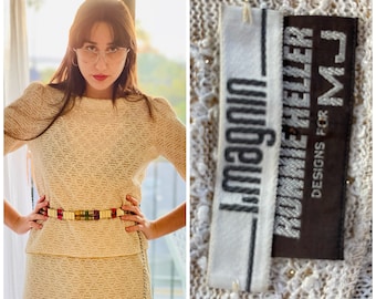 Vintage a Line White Green Folk Pattern Romantic Knit Wool Skirt 
