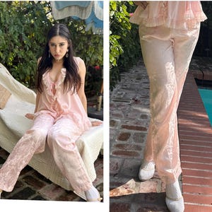 BALLET PINK Satin Floral Slouchy PJ dressing Poolside Pants S M
