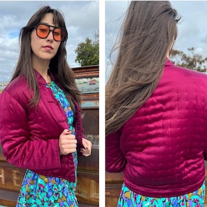 Dark Pink Purple Quilted Asian Cottage Puffy Soft Cutest Jacket S M