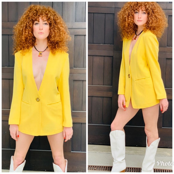 80s vibrant yellow blazer structured jacket Dress… - image 4