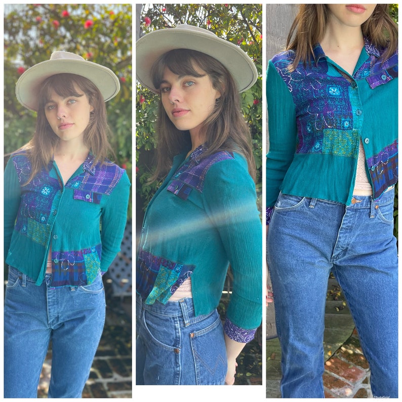 70s 80s Rayon Groovy Boho Blouse Top boho style S M image 3