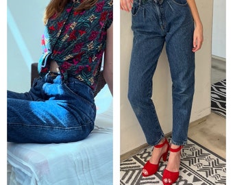 80s High waist pleated Dark wash jeans by Palmettos S M