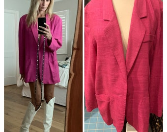 Pink 80s oversize Power Blazer Coat dress jacket S-M