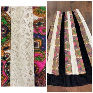 70s Daisy Jones Exquisite Maxi Skirt Boho Patchwork Paisley Lace Velvet S M image 6