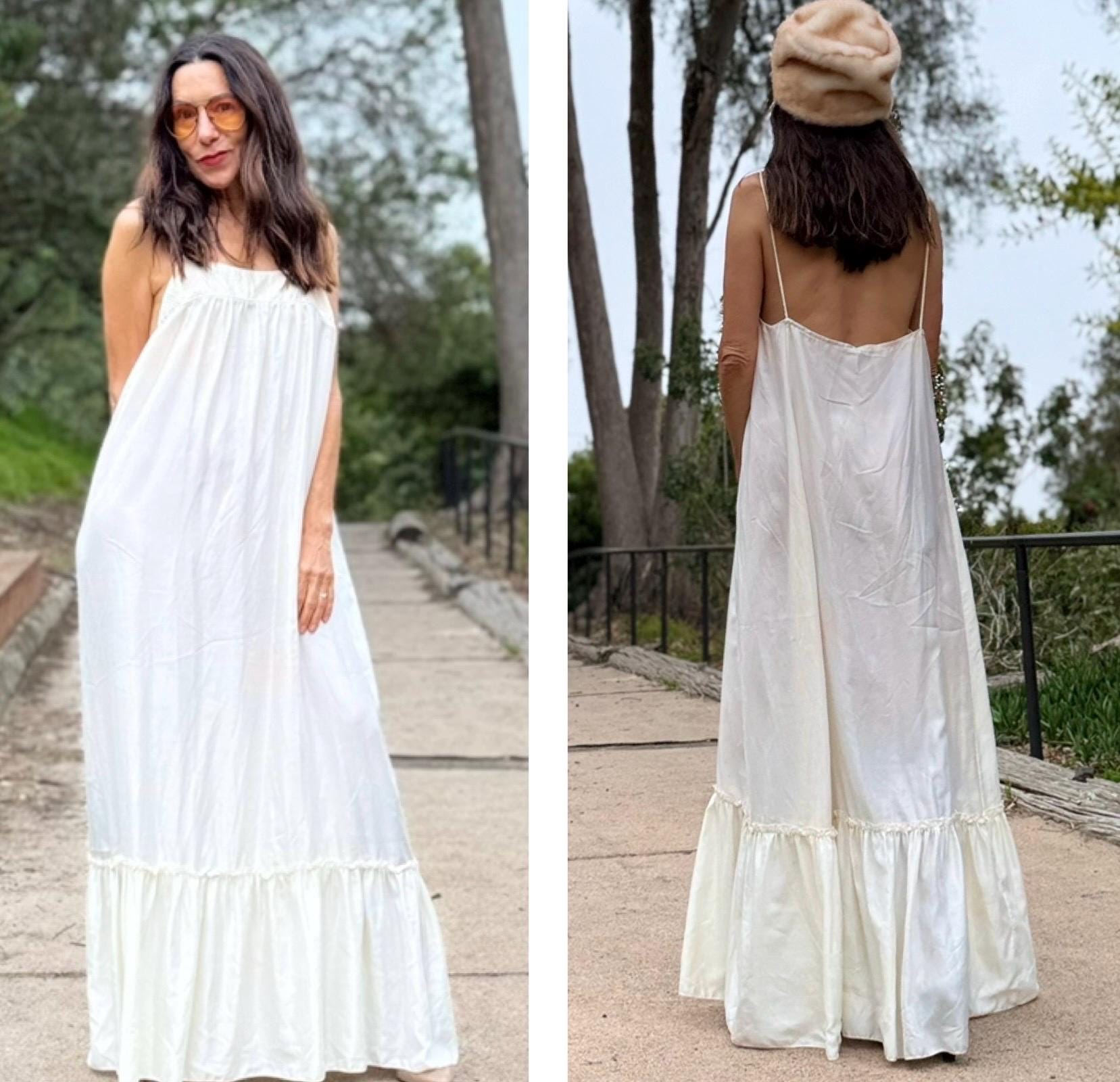 70s Ethereal silky Boho Goddess Maxi Dress designer S M open back