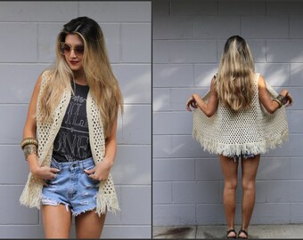 Vtg Vintage 70s Fringe Vest Shawl Jacket Hippie Boho Festival XS S M L