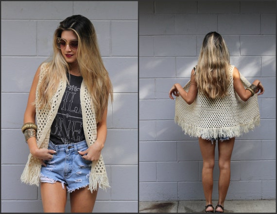 Vtg Vintage 70s Fringe Vest Shawl Jacket Hippie B… - image 1