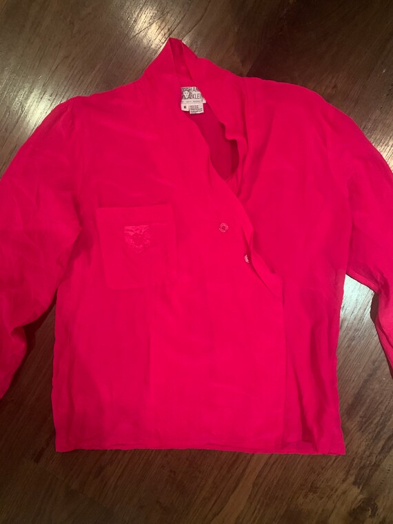 Hot pink 90s silk Blouse Anne Klein S M - image 3