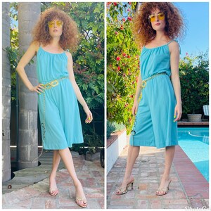 70s 80s Cute Turquoise Jumpsuit Romper Playsuit S M image 2