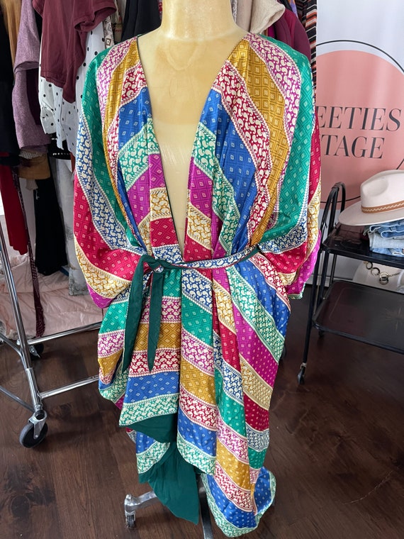 Stunning 70s Fluid Flowy Jewel Tone Kimono Duster - image 8