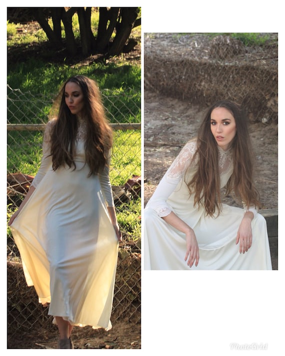 Vintage 70s Boho Coachella Festival Maxi Dress Grecian Goddess Xs S White Lace