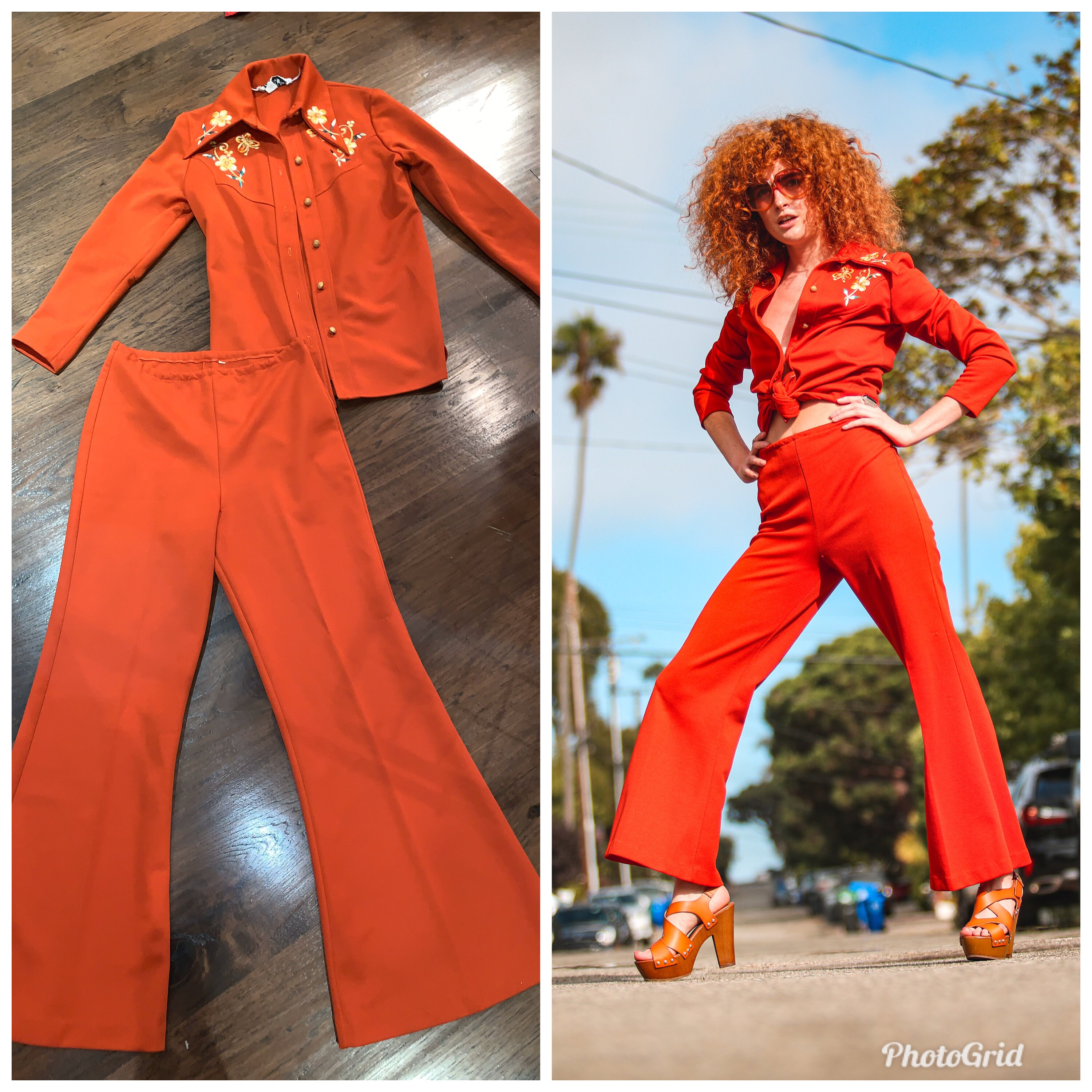 Vintage 80s 2 Piece Suit Bell Bottom 