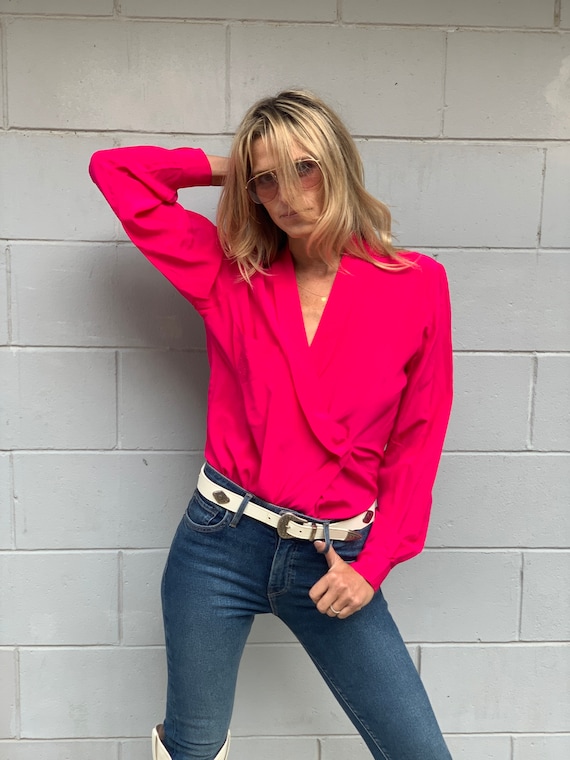 Hot pink 90s silk Blouse Anne Klein S M - image 2