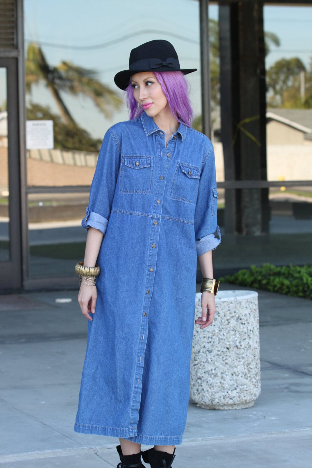 Vintage 80s Denim Jeans Shirt Dress Button Up Xs S M L Indigo Blue