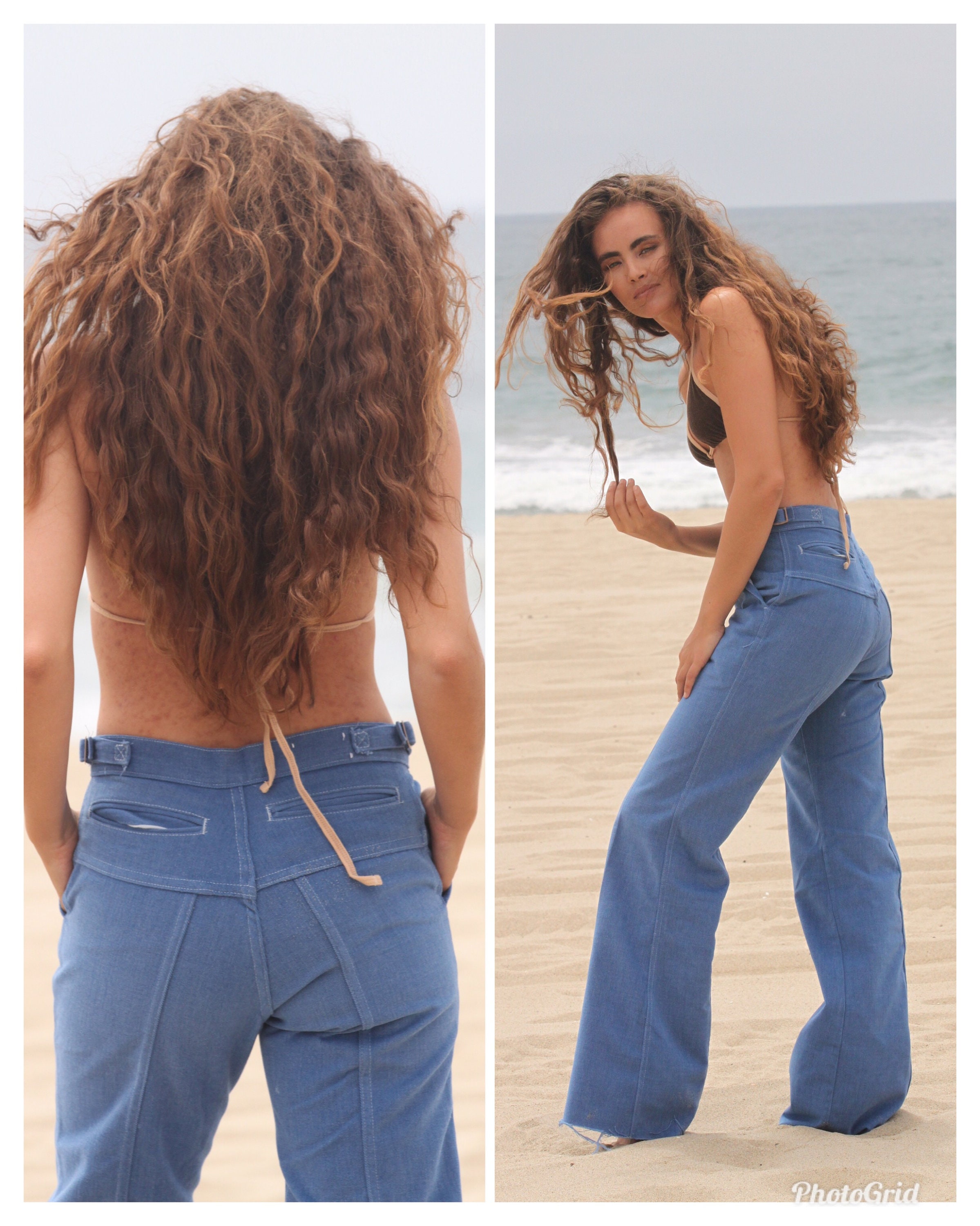 Vintage 70s Bell Bottom Jeans Trousers High Waist Size Medium
