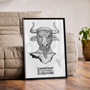 Minotaur Poster, Greek Mythology Wall Art, Mythical Creature Print, Ancient Greek Art, Printable Wall Art, Digital Download