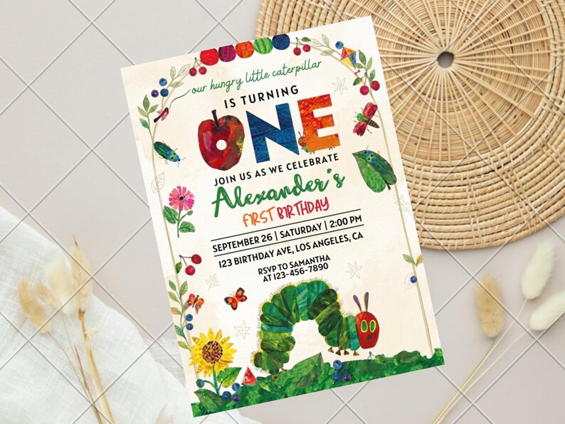 Very Hungry Caterpillar Digital Birthday Invitation, First Birthday ...