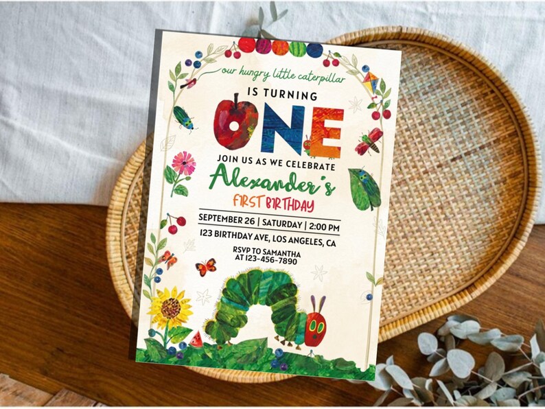 Very Hungry Caterpillar Digital Birthday Invitation, First Birthday ...