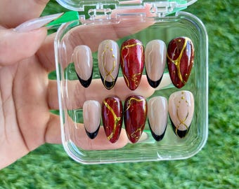 Handmade Gel Press-on nails: Red Cateye