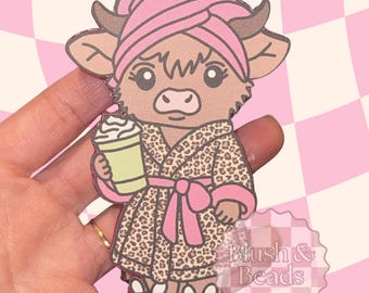 Highland Cow Spa Freshie | Leopard Robe, Bunny Slippers Car Freshener