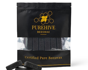 PureHive Beeswax Black Bars 6 (1 oz) | 100% Pure Natural Beeswax for Candle Making, DIY Candles, Wax Melts & Crafts