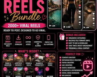 Viral Reels Bundle, 2000+ Viral Videos for TikTok & Instagram Reels, Faceless Content Pack, Instant Download