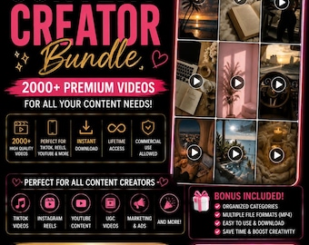 Content Creator Bundle, 2000+ Aesthetic Videos, TikTok Reels Content Pack, UGC Video Bundle, Instant Download
