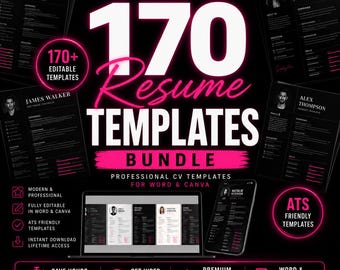170 Resume Templates Bundle, Professional CV Templates for Word & Canva, ATS Friendly Resume Pack