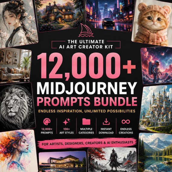12,000 Midjourney Prompts Bundle, AI Art Prompt Library, Midjourney Prompt Pack, Coloring Book Prompts, Instant Download