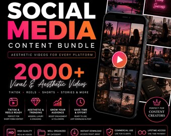 Social Media Content Bundle, 2000+ Videos, Content Creator Kit, TikTok Reels Marketing Pack  (Digital Download)