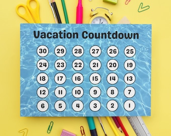 Vacation Countdown | Printable Countdown Calendar | 30 Days | PDF | Blue | Water | Ocean | Waves | Peaceful | Summer | Girls Trip | Family