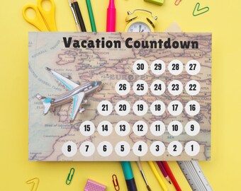 Vacation Countdown | Printable Countdown Calendar | 30 Days | PDF | Map Airplane Travel | Summer Trip | Overseas | Family Vacation