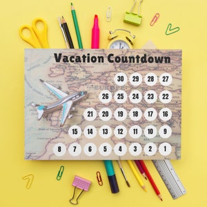Vacation Countdown | Printable Countdown Calendar | 30 Days | PDF | Map Airplane Travel | Summer Trip | Overseas | Family Vacation