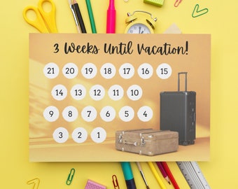 Vacation Countdown | Printable Countdown Calendar | 21 Days | Three Weeks | PDF | Orange | Suitcases | Summer | Vacation | Girls Trip | Solo