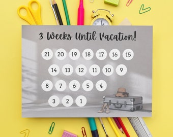 Vacation Countdown | Printable Countdown Calendar | 21 Days | Three Weeks | PDF | Gray Grey | Suitcase Hat | Travel | Vacation | Girls Trip
