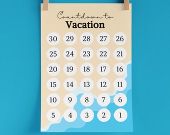 Vacation Countdown | Printable Countdown Calendar | 30 Days | PDF | Beach Waves Ocean | Girls Trip | Family Beach Summer Vacation