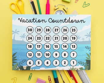 Vacation Countdown | Printable Countdown Calendar | 30 Days | PDF | Blue | Island | Palm Trees | Horizon | Beach | Ocean | Girls Trip