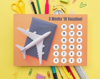 Vacation Countdown | Printable Countdown Calendar | 21 Days | Three Weeks | PDF | Orange Navy Blue | Airplane | Travel | Vacation | Trip