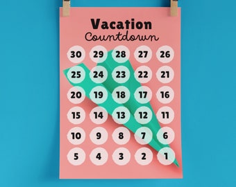 Vacation Countdown | Printable Countdown Calendar | 30 Days | PDF | Coral Green Paper Airplane | Girls Trip | Fun Calendar | Summer Vacation