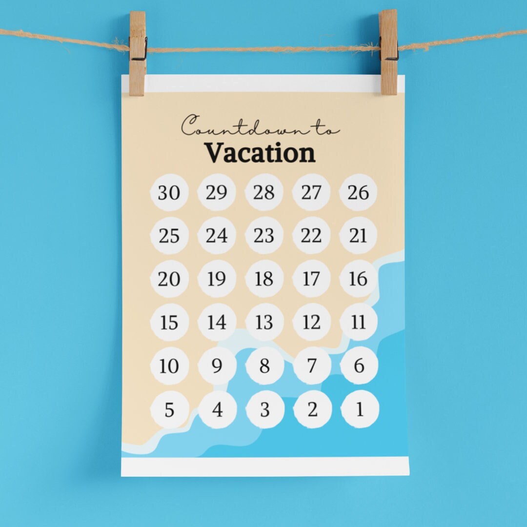Vacation Countdown Printable Countdown Calendar 30 Days - Etsy